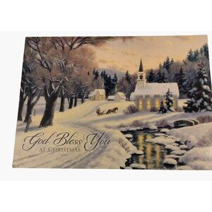 God Bless You At Christmas Card Winter Village Church Bible verse Isaiah 9 6